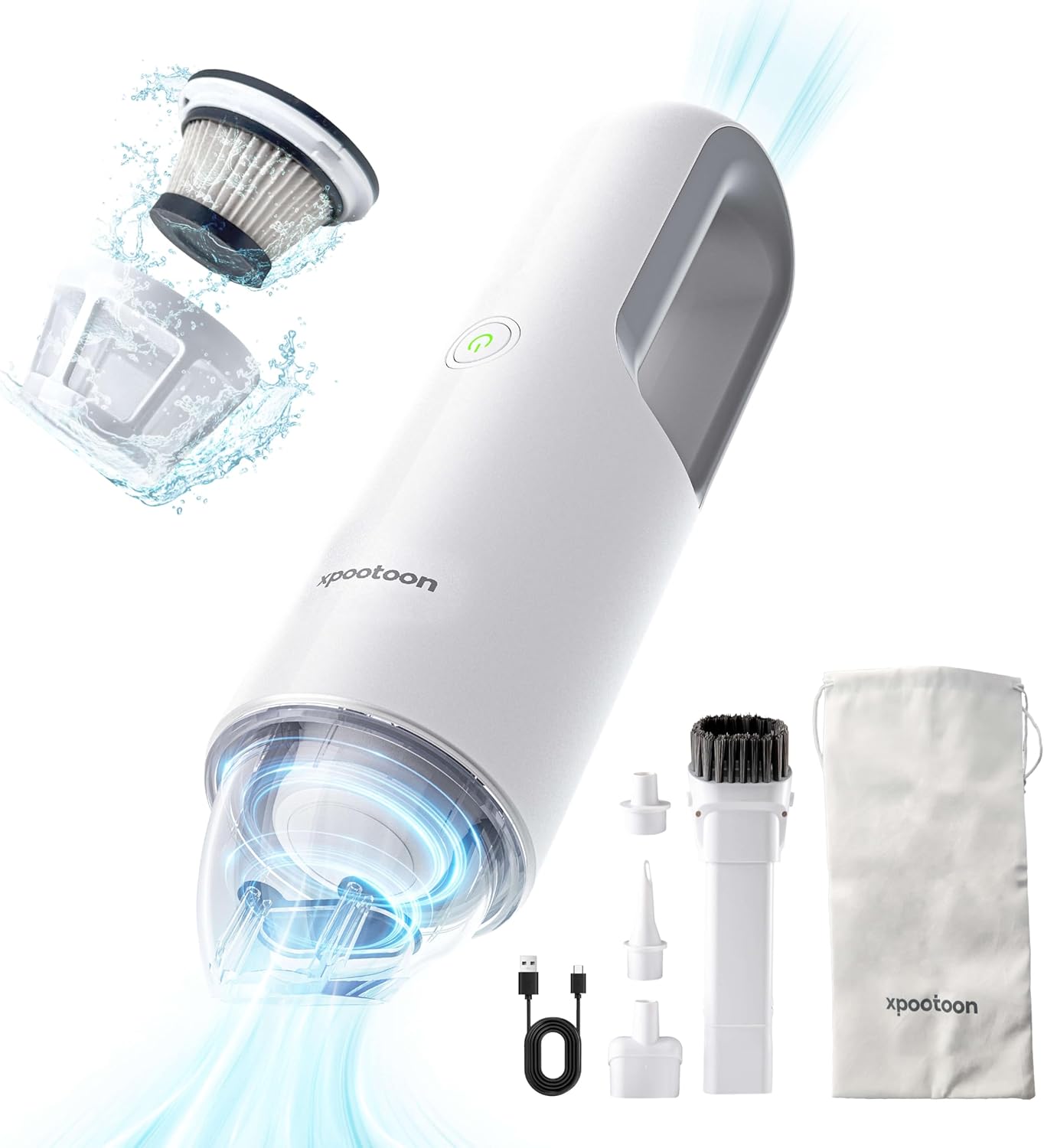xpootoon Car Vacuum Portable Cordless, Dust Busters Cordless Rechargeable with LED Light, 4 in 1 Blow & Suction Hand Held Mini Vacuum Cleaner, Multiple Nozzles, for Car, Pet, Home, Office
