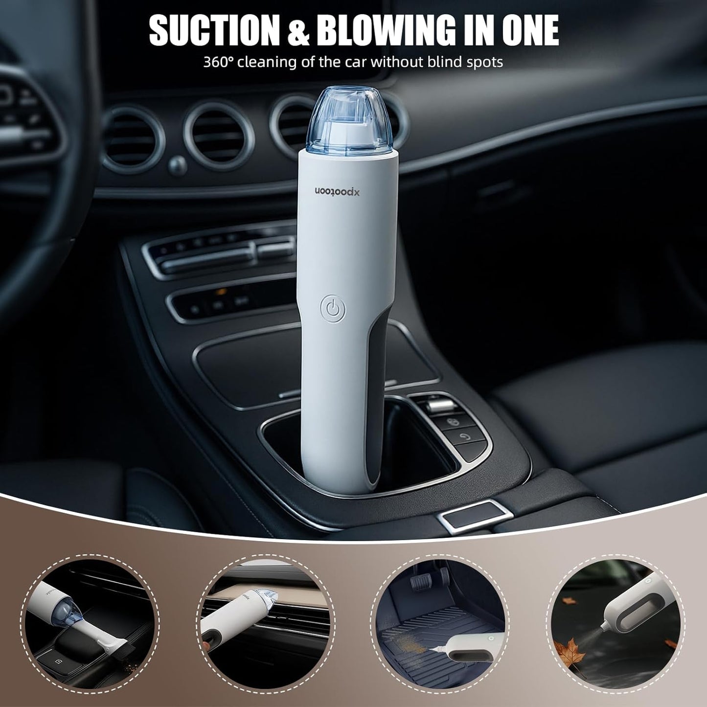 xpootoon Car Vacuum Portable Cordless, Dust Busters Cordless Rechargeable with LED Light, 4 in 1 Blow & Suction Hand Held Mini Vacuum Cleaner, Multiple Nozzles, for Car, Pet, Home, Office