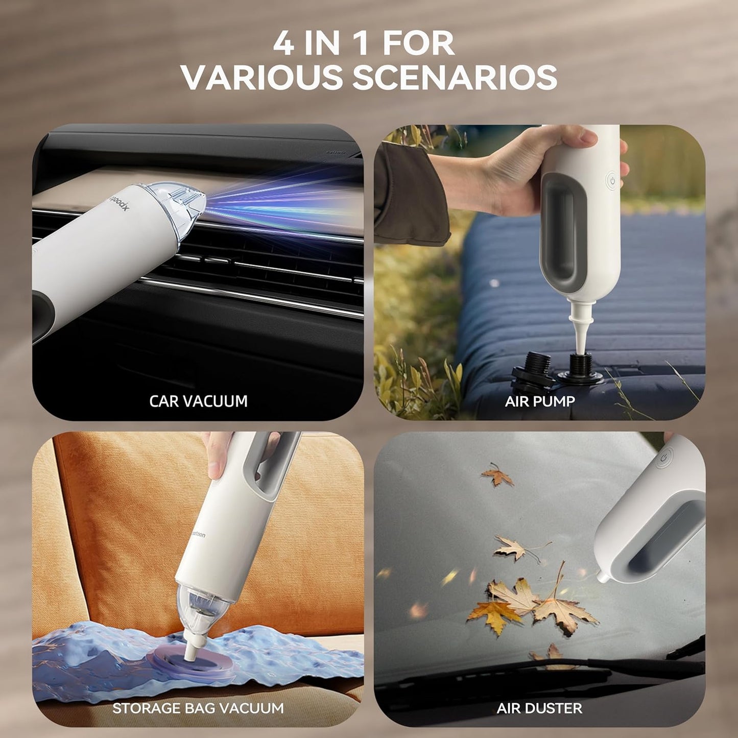xpootoon Car Vacuum Portable Cordless, Dust Busters Cordless Rechargeable with LED Light, 4 in 1 Blow & Suction Hand Held Mini Vacuum Cleaner, Multiple Nozzles, for Car, Pet, Home, Office