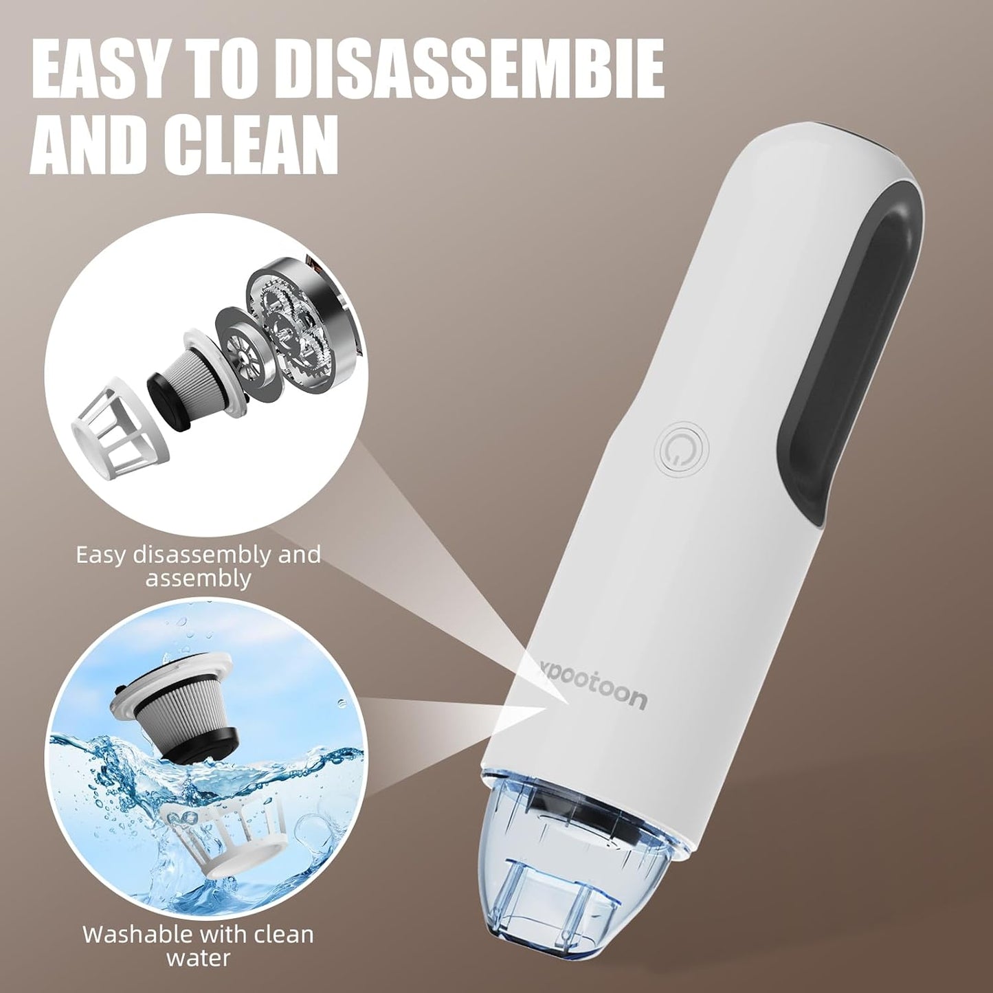 xpootoon Car Vacuum Portable Cordless, Dust Busters Cordless Rechargeable with LED Light, 4 in 1 Blow & Suction Hand Held Mini Vacuum Cleaner, Multiple Nozzles, for Car, Pet, Home, Office