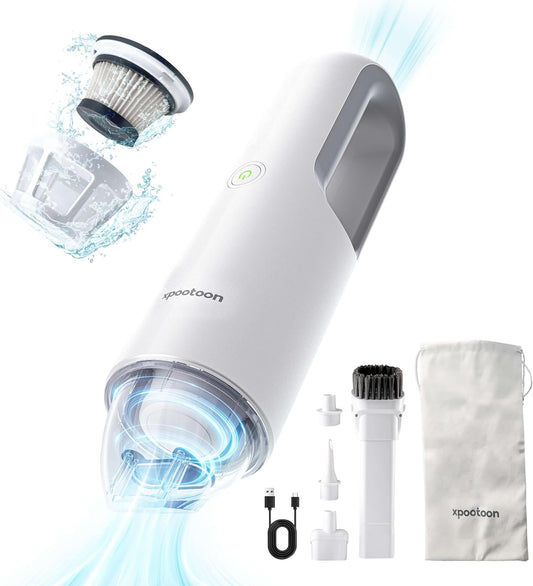 xpootoon Car Vacuum Portable Cordless, Dust Busters Cordless Rechargeable with LED Light, 4 in 1 Blow & Suction Hand Held Mini Vacuum Cleaner, Multiple Nozzles, for Car, Pet, Home, Office